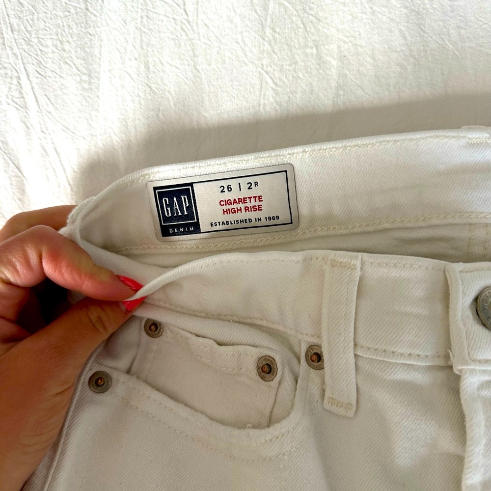 White mid-rise straight-leg jeans